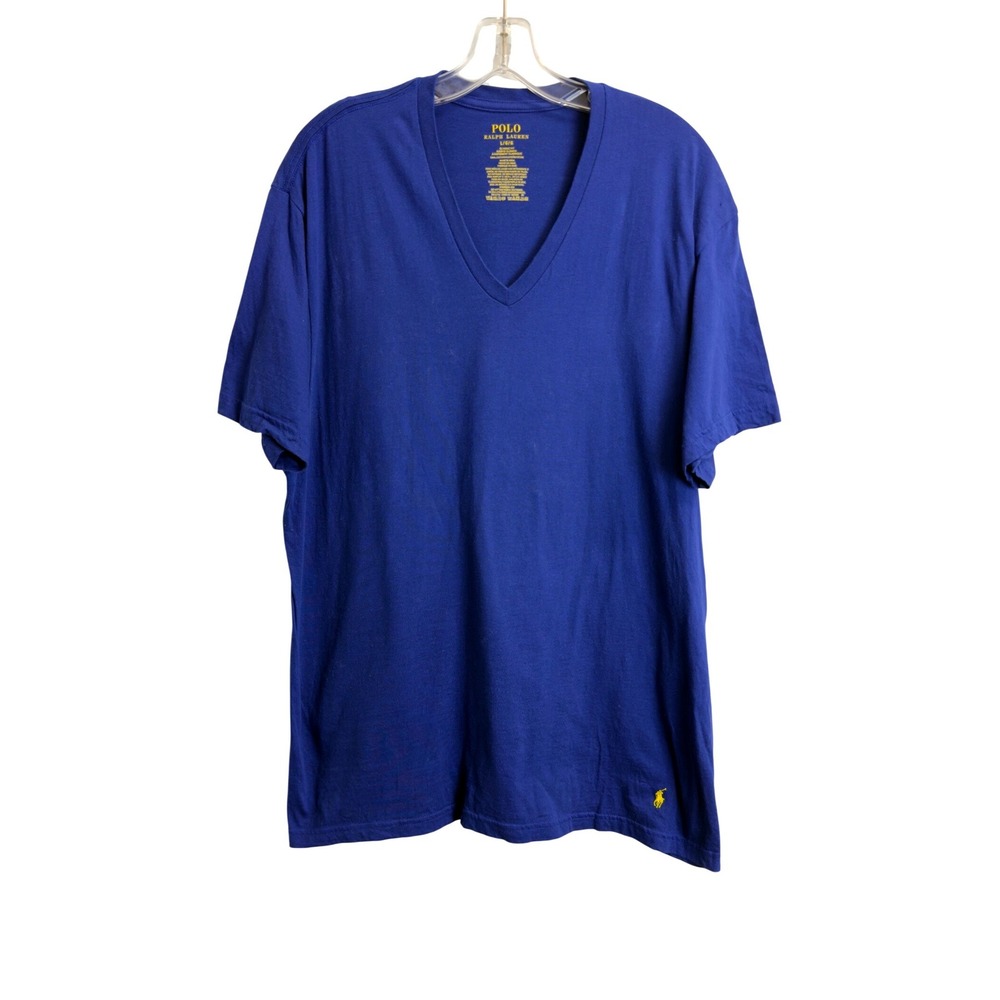 Polo Ralph Lauren Mens Blue V-Neck T-Shirt Classic‎ Fit Cotton Short Sleeve L